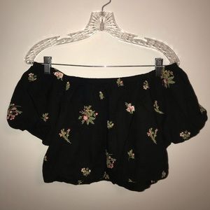 Off The Shoulder Black and Floral Crop Top